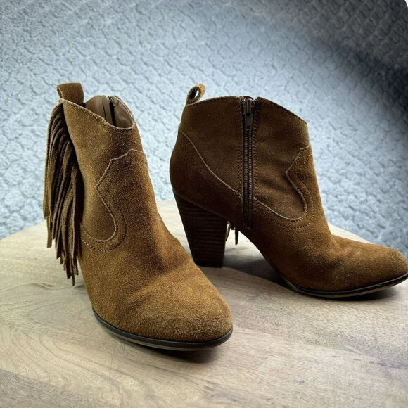 Steve Madden Ohio Brown Suede Fringe Ankle Boots With Zipper‎ Womens Size 7.5 - Picture 10 of 11